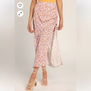 Lulus Ruched Midi Skirt Floral NWT size M